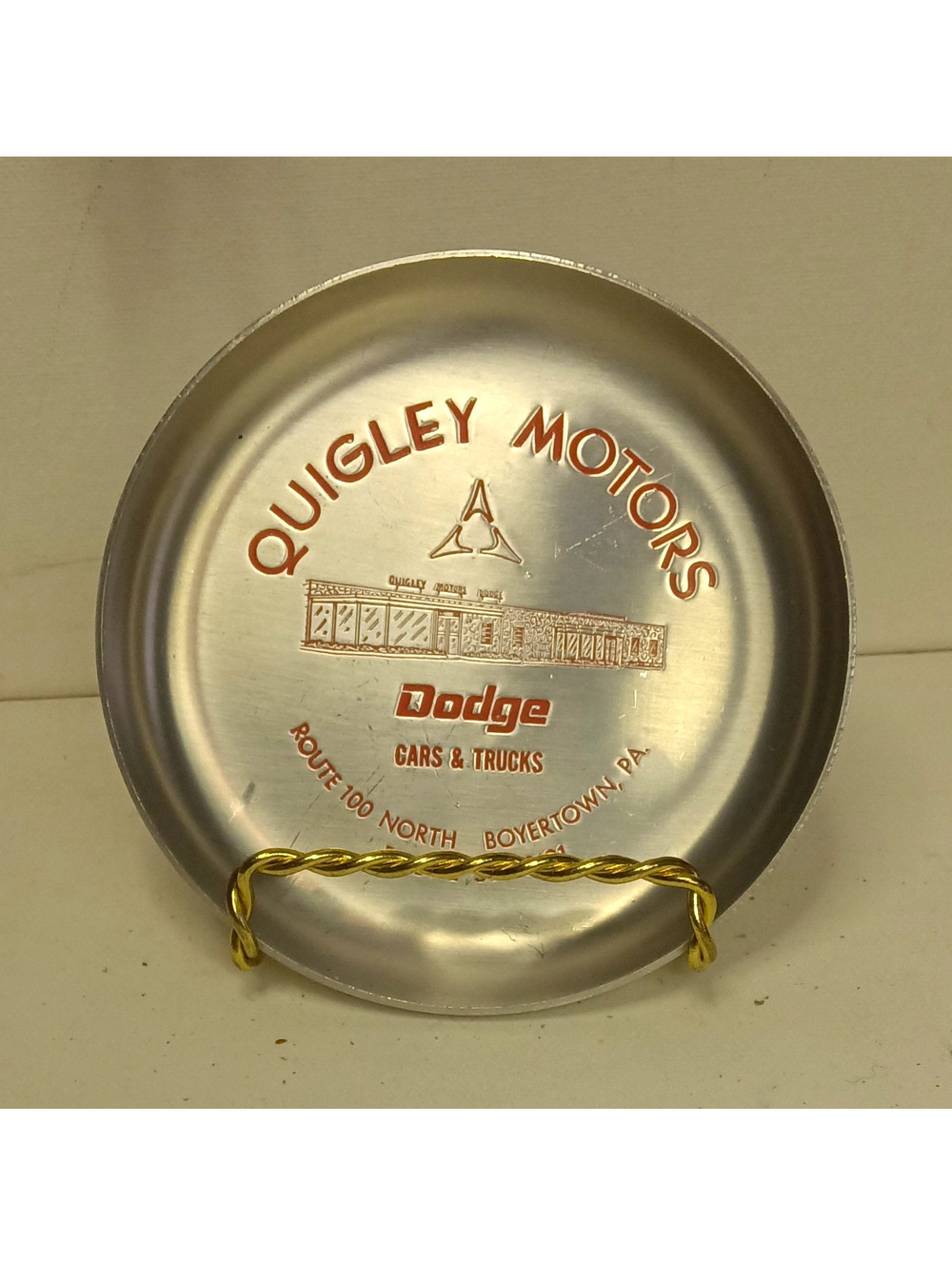 VTG  Quigley Motors Dodge Dealership Metal Dish Ashtray Boyertown PA Route 100